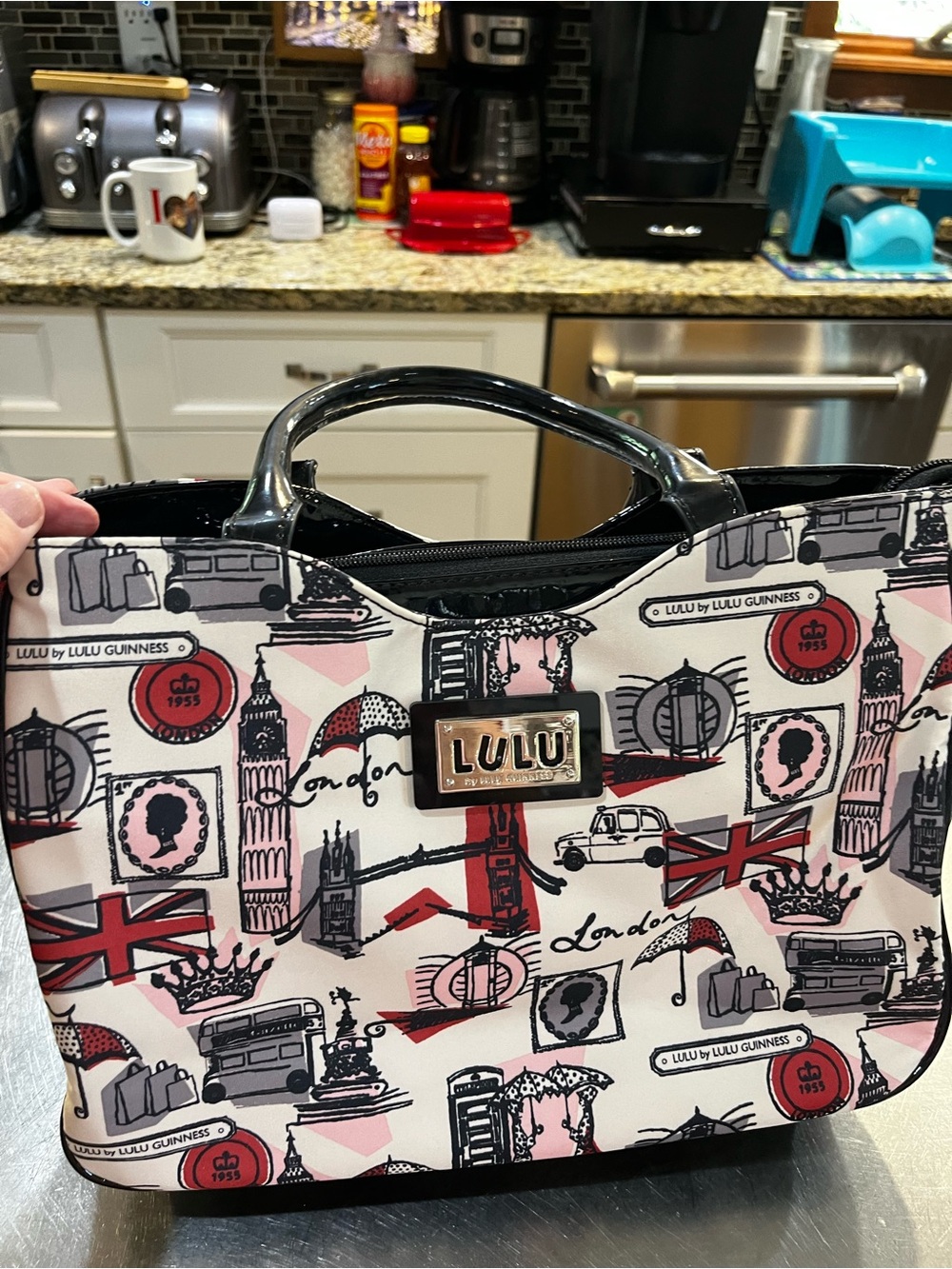 Lulu Guinness White, Black and Red London Icon Print Tote